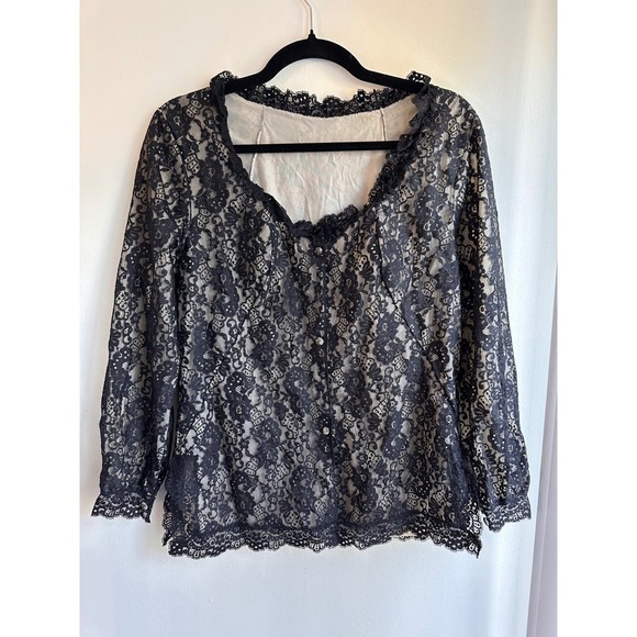 Vanity Fair Tops - Vintage Black Lace Sheer Button Front Blouse